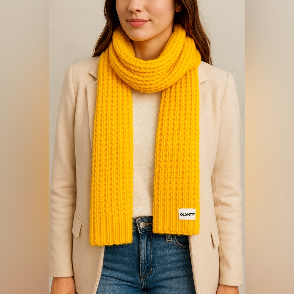 Old Navy Bright Yellow Chunkyโ Ribbed Knit Scarf One Size Wool Blend